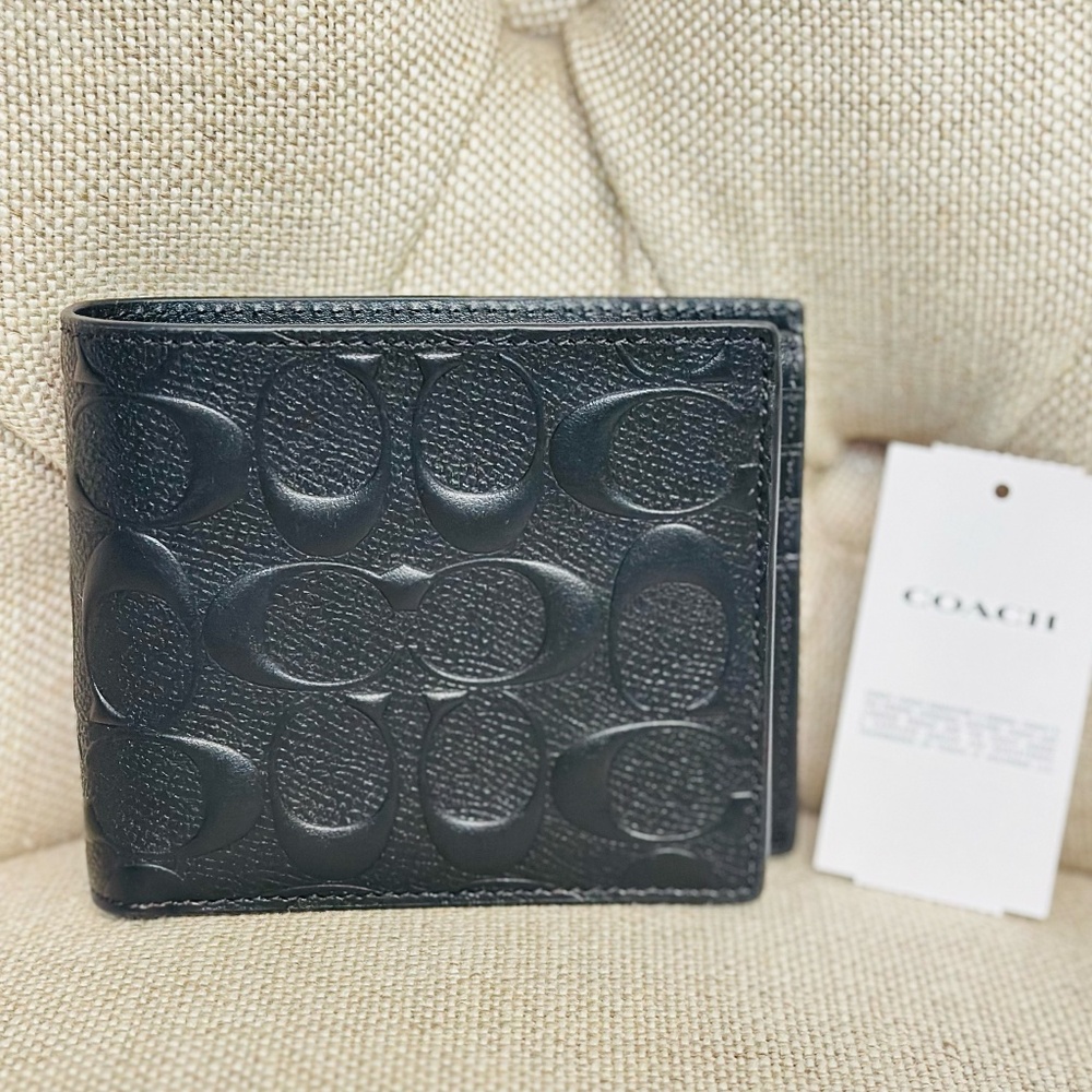 NEW Coach 3 in 1 Men Wallet Signature Leather Smooth Leather/Black CR957 NWT